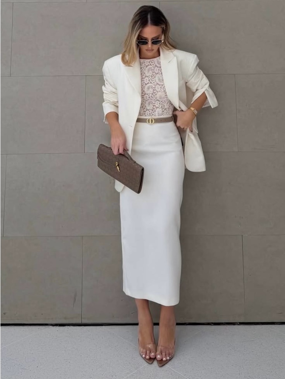 Kasper Women's Stretch Crepe column Pencil Skirt - white